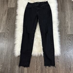 Judy Blue Womens Slim Fit Straight Leg Jeans Size 1/25 Black Distressed‎ JB88137